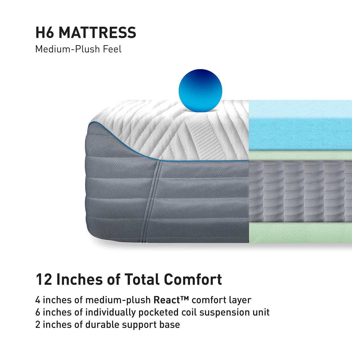 Bedgear H6 Hybrid Performance Mattress - Cooling Memory Foam & Innerspring