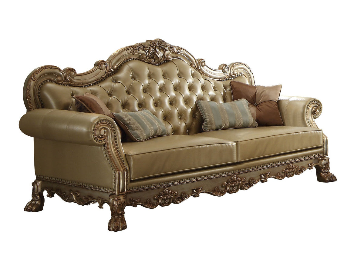The Kensington – Bone Faux Leather Sofa with Toss Pillows