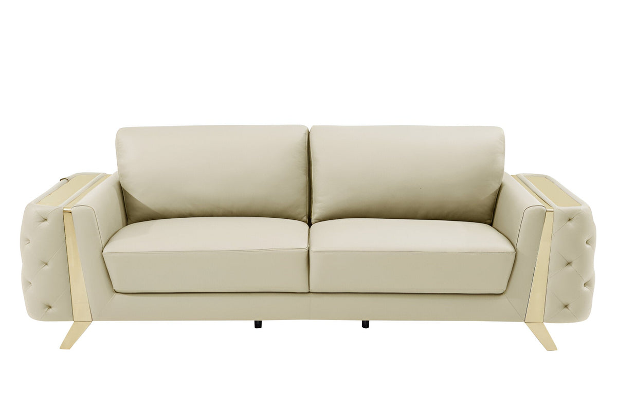 The Aldridge – Beige Italian Leather Sofa with Gold Legs