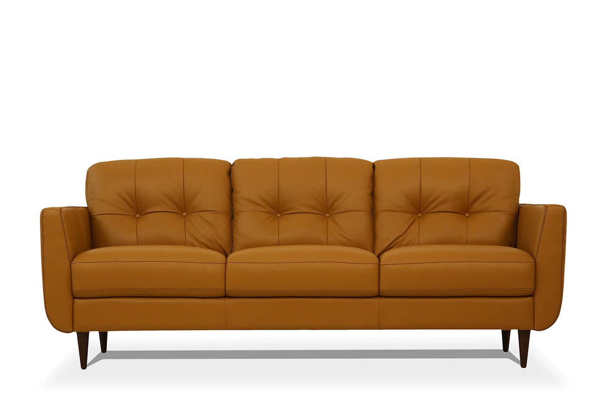 The Longhorn – Orange Leather Sofa with Black Legs