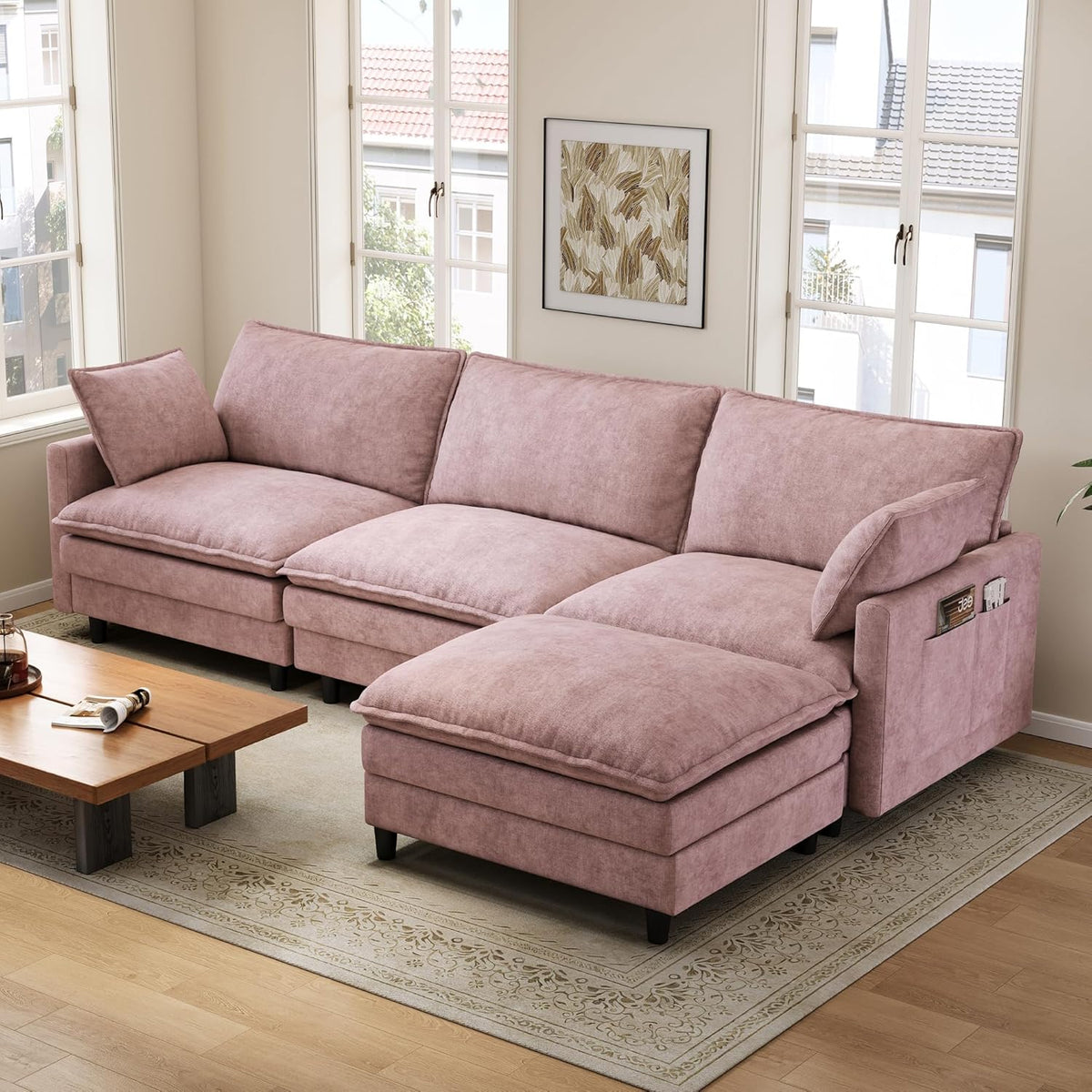 Berk Furniture Outlet 102 Inch L Shaped Modular Sectional Sofa 3 Seater Cloud Couch with Ottoman Deep Seat