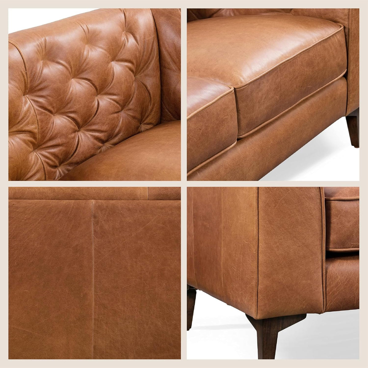 Berk Furniture Outlet Full Grain Italian Leather Sofa Tufted Back Feather Down Comfort Solid Wood