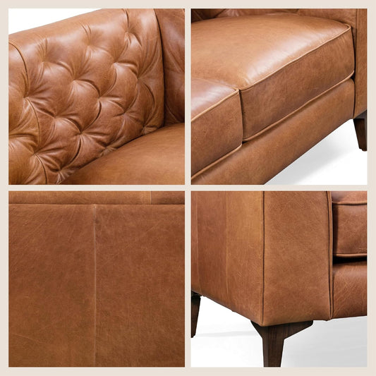 Berk Furniture Outlet Full Grain Italian Leather Sofa Tufted Back Feather Down Comfort Solid Wood