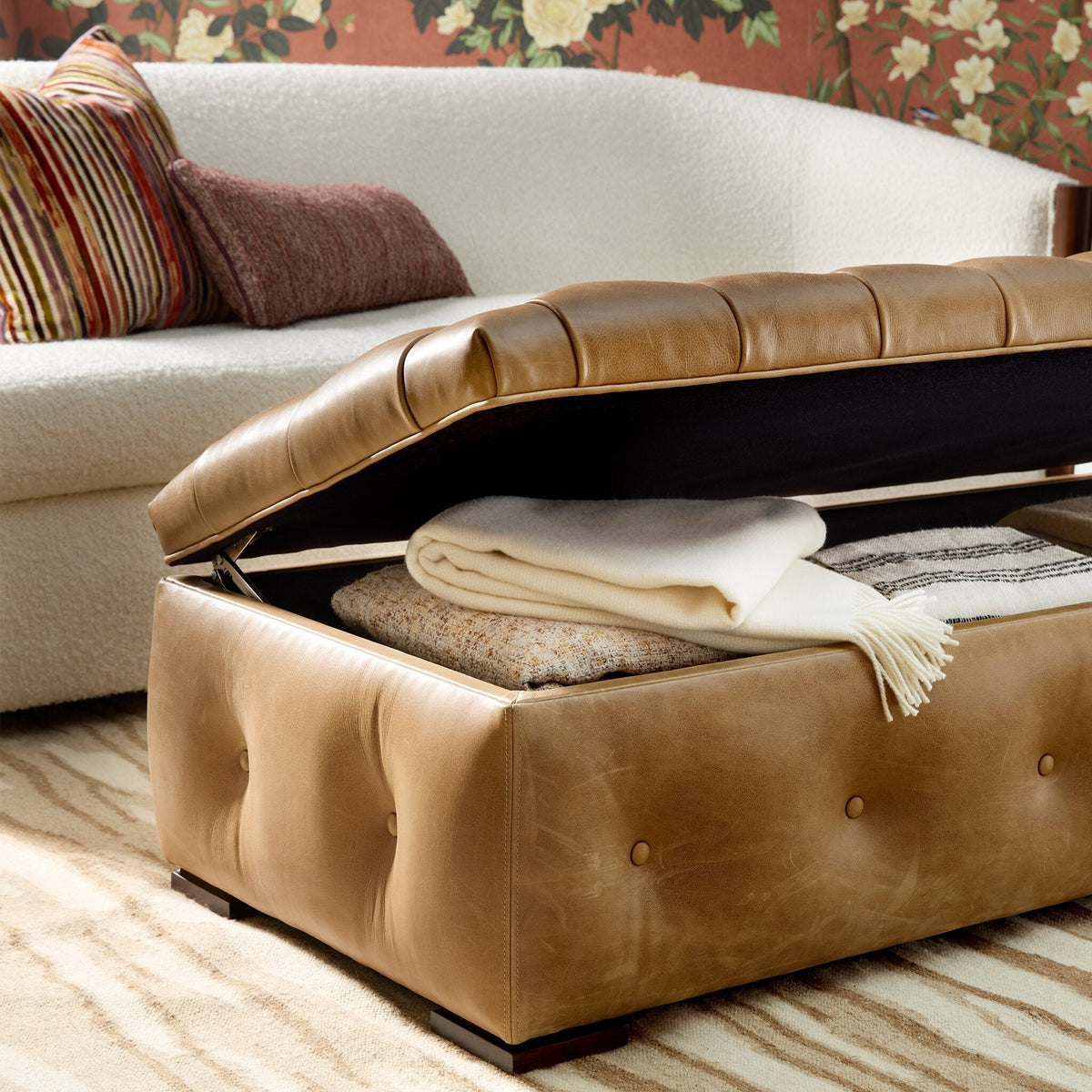 Bradley Leather Storage Ottoman