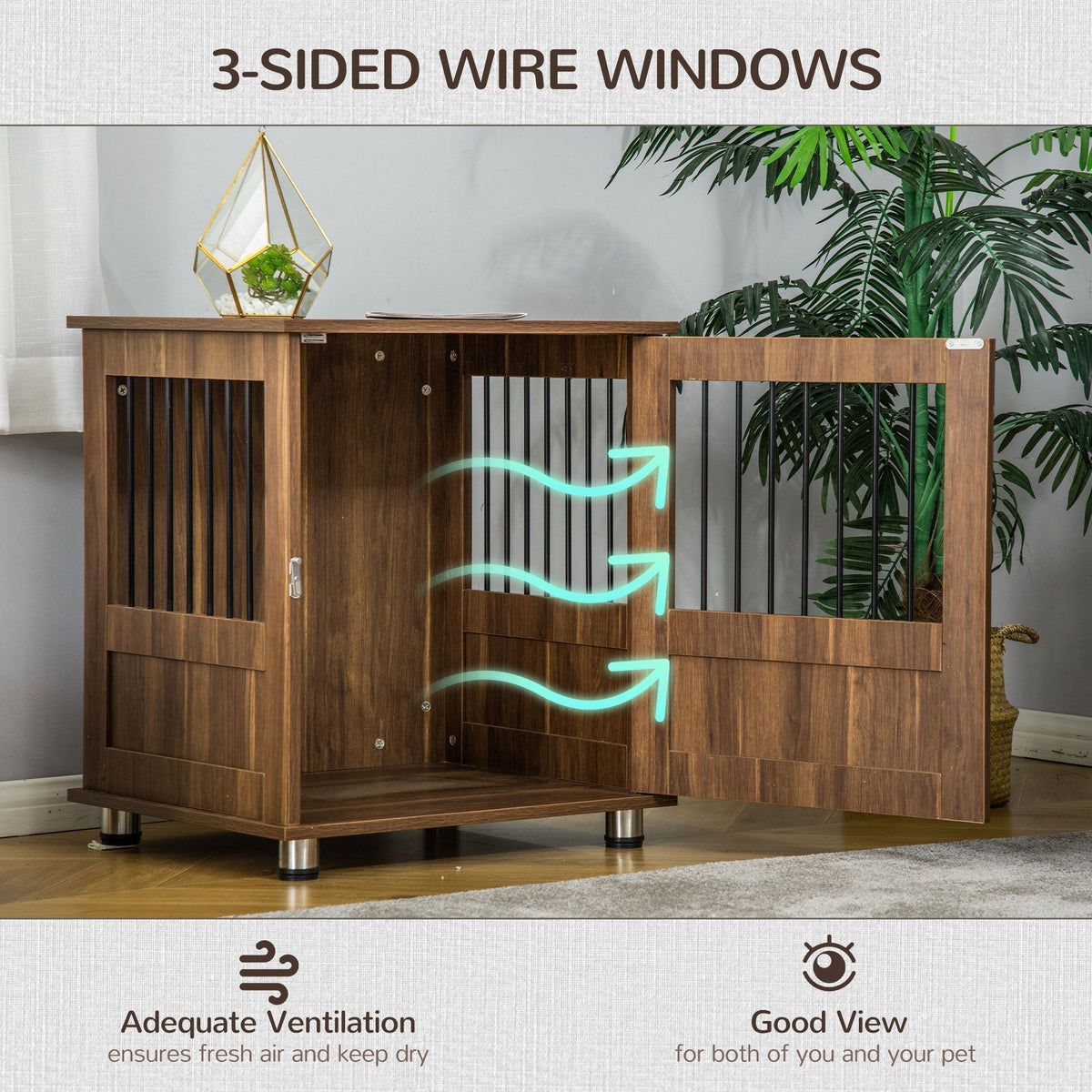 Furniture Style Dog Crate, Wooden & Wire End Table, Small Pet Crate with Magnetic Door Indoor Decorative Dog Kennel Cage, Brown
