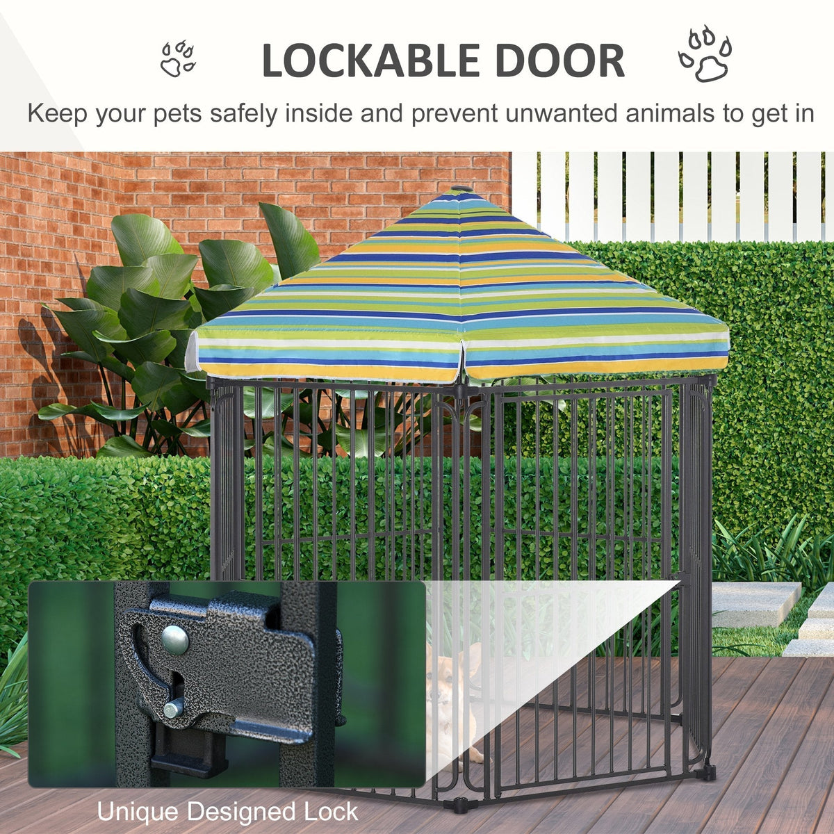 60" x 52" Heavy-Duty Outdoor Pet Cage Kennel with Weather-Resistant Polyester Roof, Locking Door, & Metal Frame