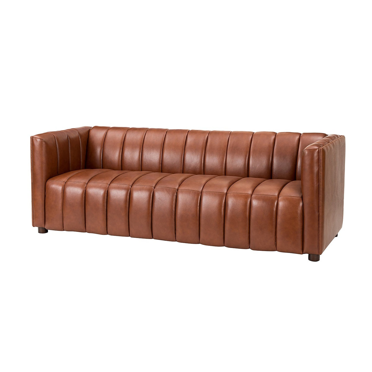Ulysses Genuine Leather Sofa – Brown Channel-Tufted Luxury Sofa