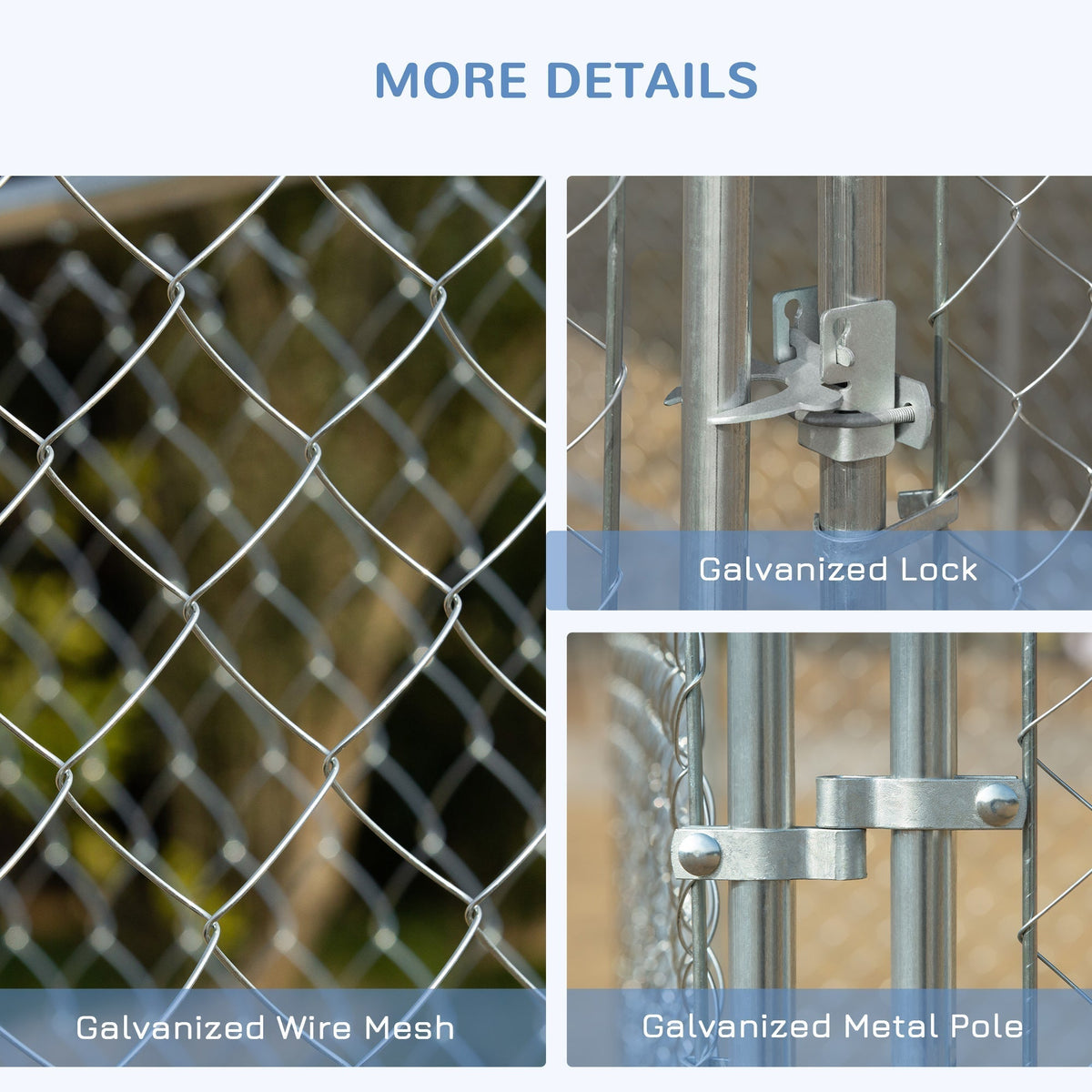 Outdoor Dog Kennel Galvanized Chain Link Fence Heavy Duty Pet Run House Chicken Coop with Secure Lock Mesh Sidewalls for Backyard, Silver