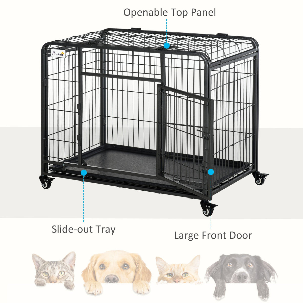 Metal Dog Crate Heavy Duty Kennel with Removable