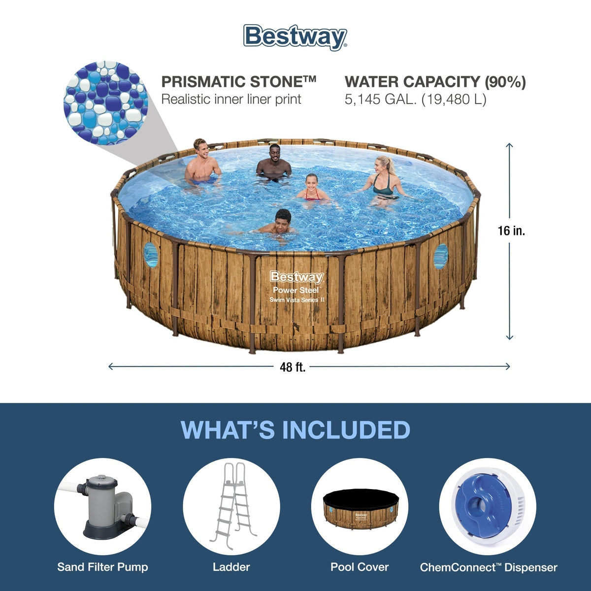 Bestway Power Steel Swim Vista 16' x 48" Round Above Ground Swimming Pool Set image 2