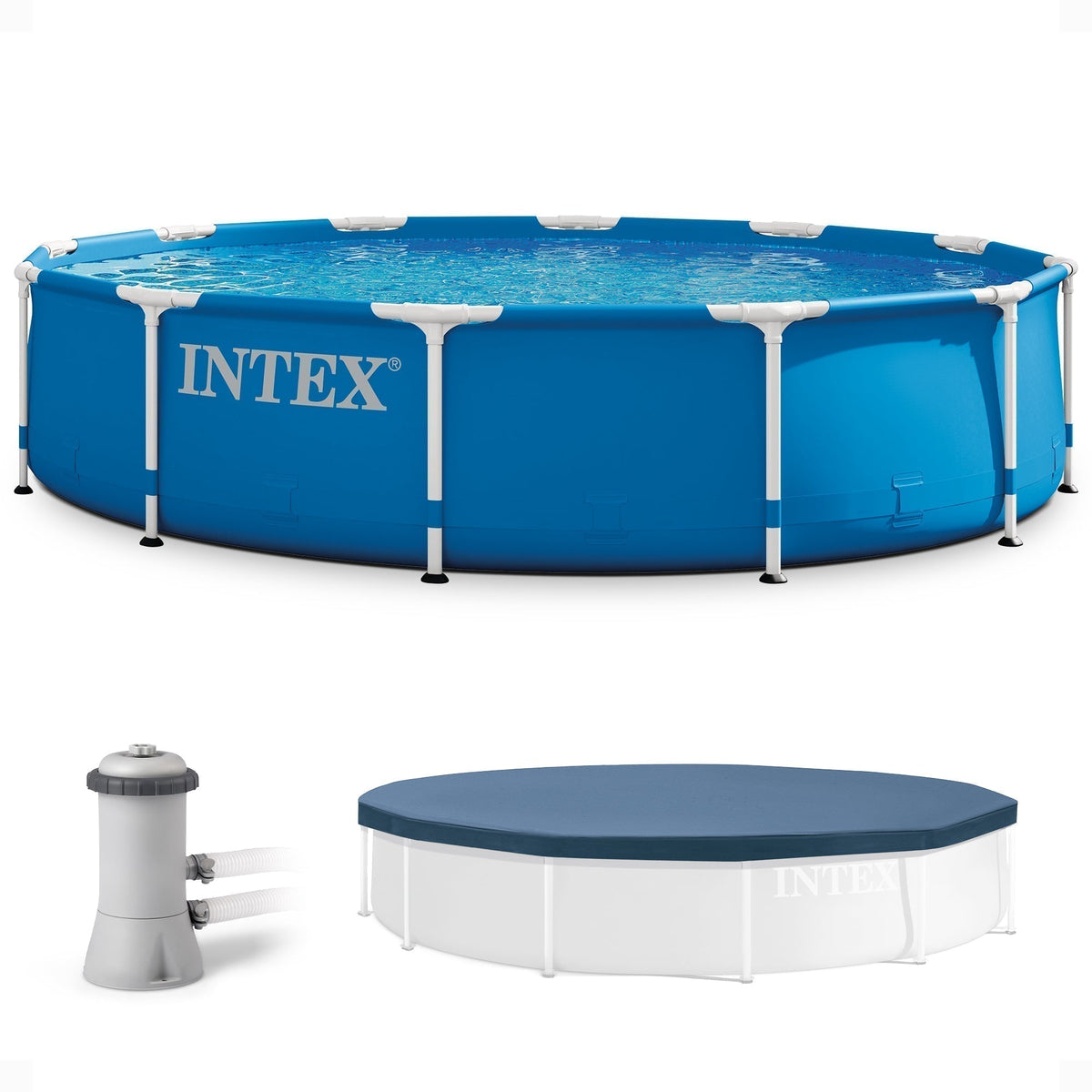 Intex 12' x 30" Metal Frame Above Ground Swimming Pool with Filter and Cover image 0