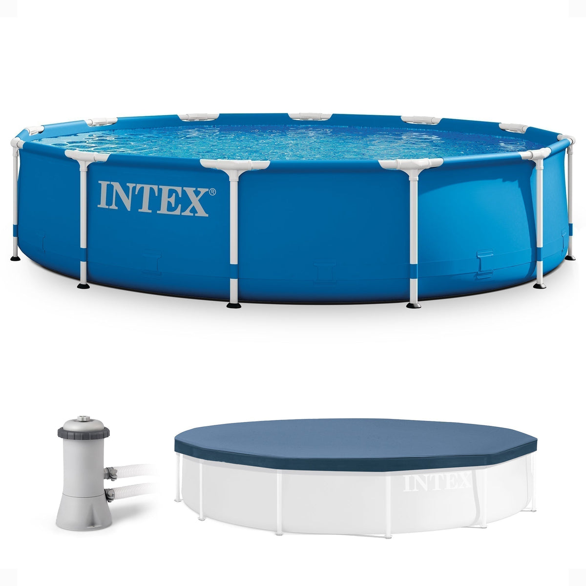Intex 12' x 30" Metal Frame Round Swimming Pool w/ Filter Pump & 13' Pool Cover image 0