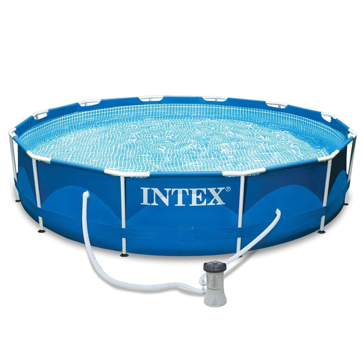 Intex 12' x 30" Metal Frame Round Swimming Pool w/ Filter Pump & 13' Pool Cover image 1
