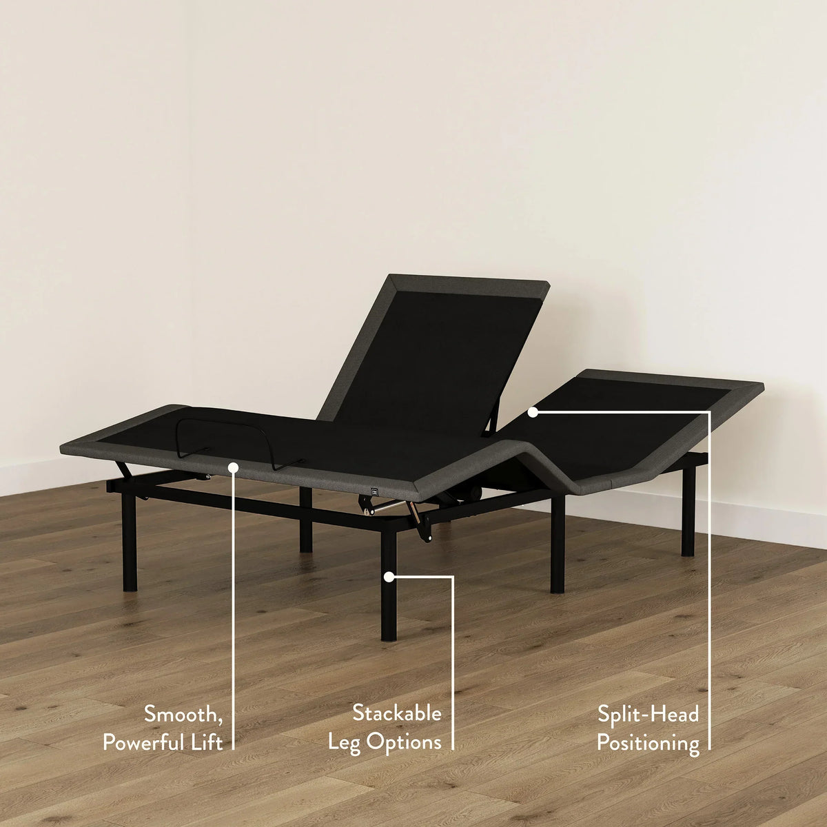 Rize Split Head Adjustable Bed Base - Dual Foot Positioning - 850 lb Capacity.
