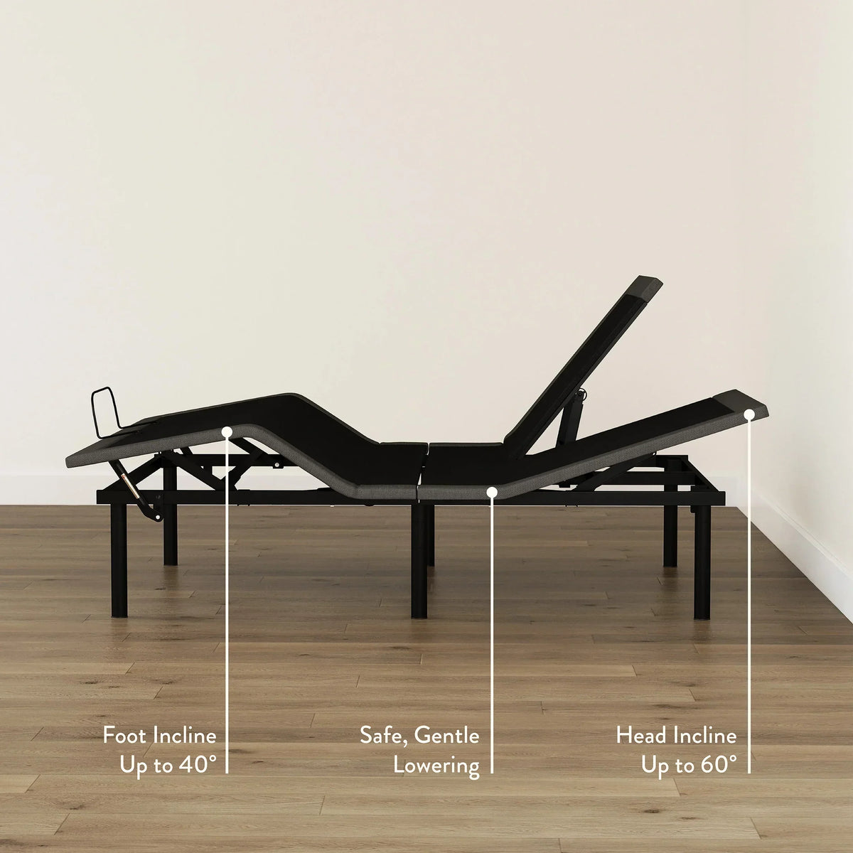 Rize Split Head Adjustable Bed Base - Dual Foot Positioning - 850 lb Capacity.