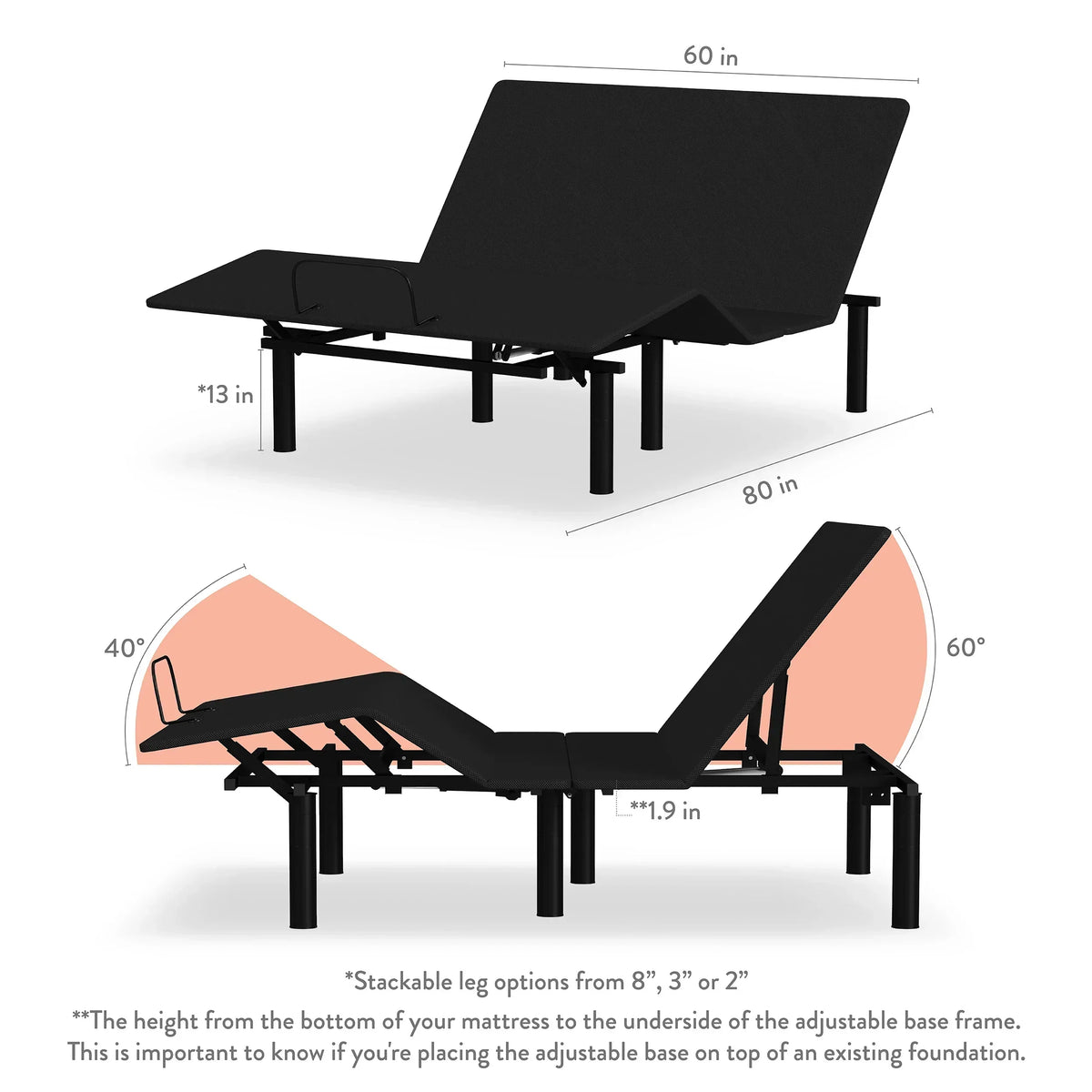 Rize Plus Adjustable Bed Base - Dual Motor Head & Foot Tilt