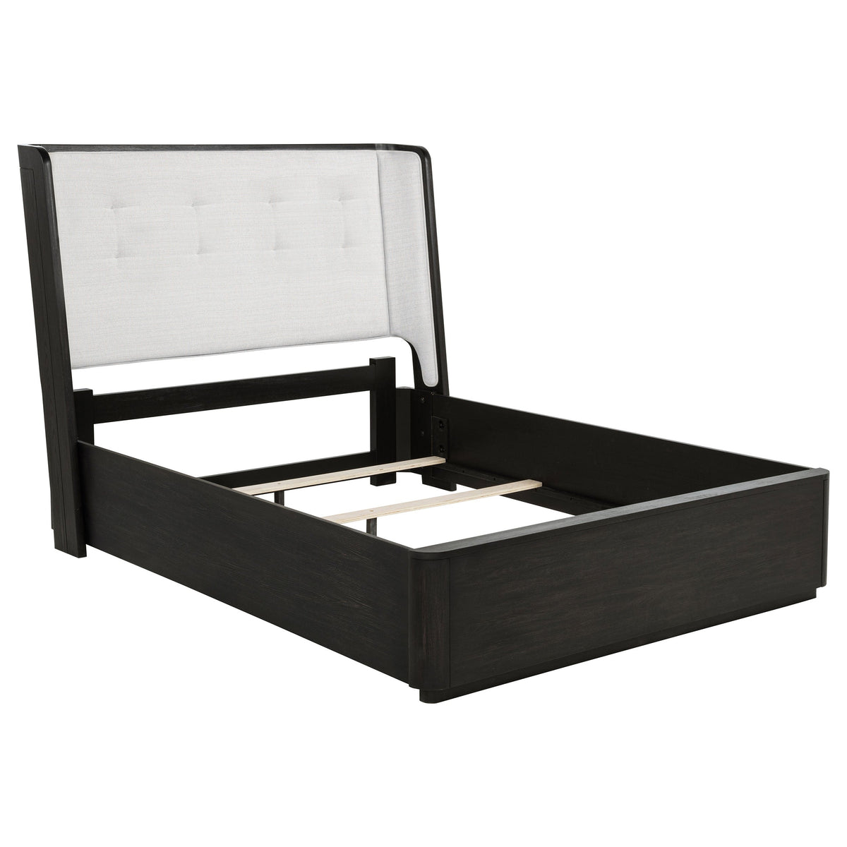 Coaster Fine Furniture Leandro Burnished Black Bedroom Set with Cream Upholstered Wingback Bed
