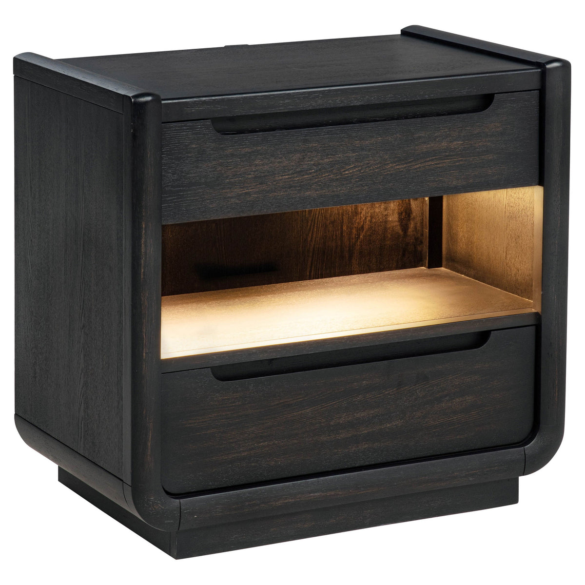 Coaster Fine Furniture Leandro Burnished Black Bedroom Set with Cream Upholstered Wingback Bed