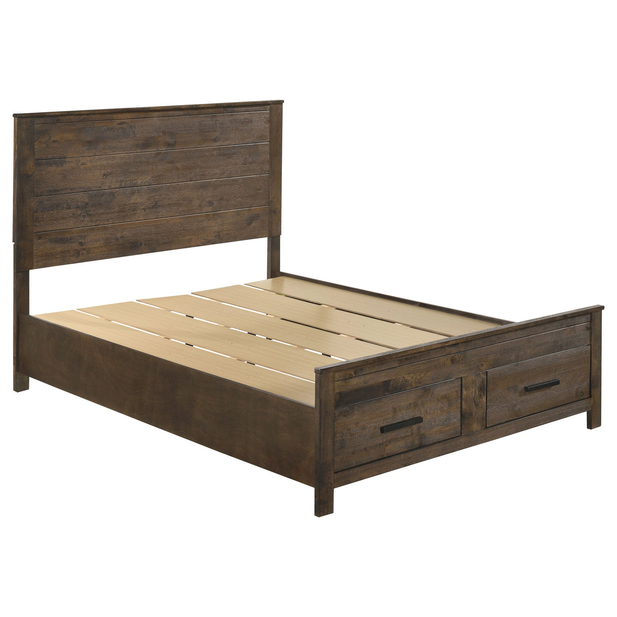 Coaster Fine Furniture Woodmont Bedroom Set – Rustic Golden Brown Wire-Brushed Hardwood with Storage Drawers & Bar Handles