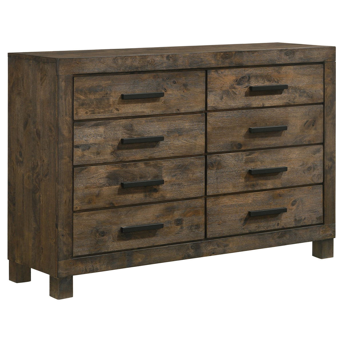 Coaster Fine Furniture Woodmont Bedroom Set – Rustic Golden Brown Wire-Brushed Hardwood with Storage Drawers & Bar Handles