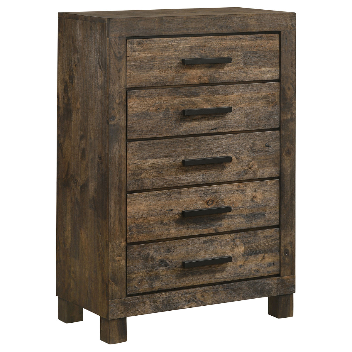 Coaster Fine Furniture Woodmont Bedroom Set – Rustic Golden Brown Wire-Brushed Hardwood with Storage Drawers & Bar Handles