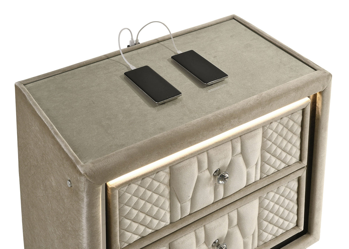 Coaster Fine Furniture Lorient Velvet Bedroom Set with LED Lighting and USB Charging