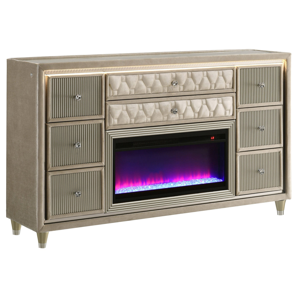 Coaster Fine Furniture Lorient Velvet Bedroom Set with LED Lighting and USB Charging