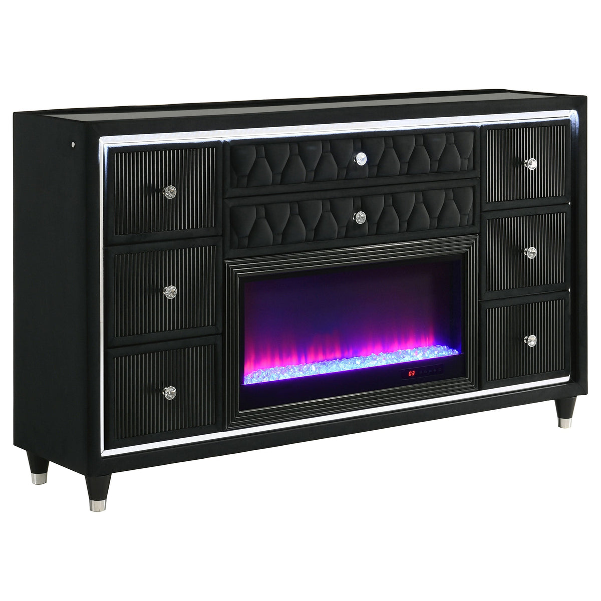 Coaster Fine Furniture Lorient Velvet Bedroom Set with LED Lighting and USB Charging