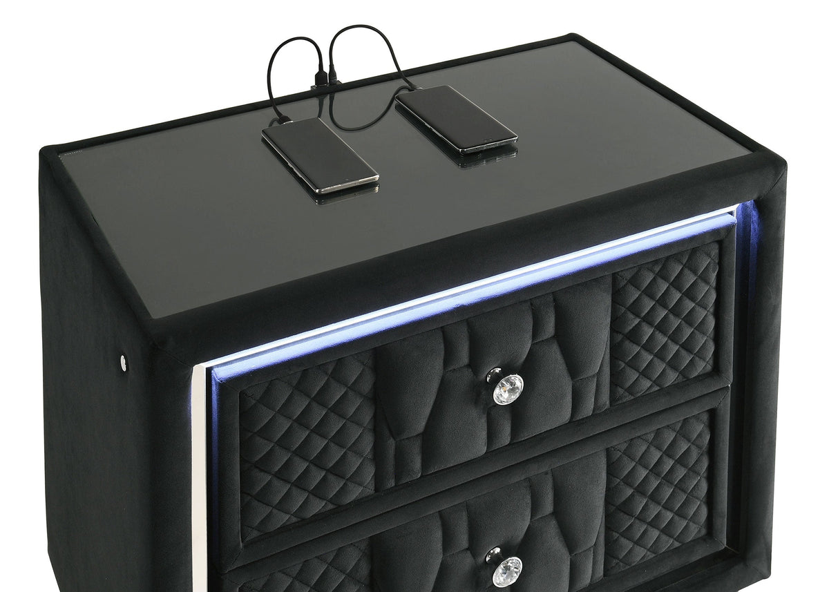 Coaster Fine Furniture Lorient Velvet Bedroom Set with LED Lighting and USB Charging