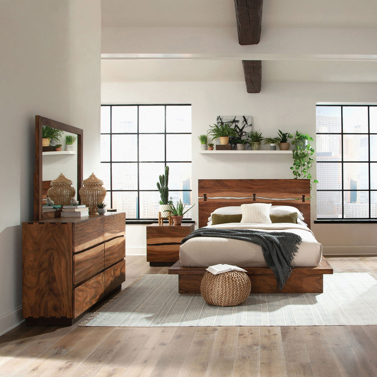 Coaster Fine Furniture Winslow Bedroom Set – Smokey Walnut Platform Bed with Storage