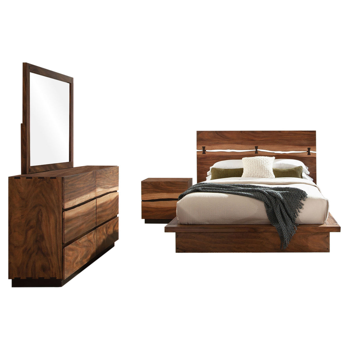 Coaster Fine Furniture Winslow Bedroom Set – Smokey Walnut Platform Bed with Storage