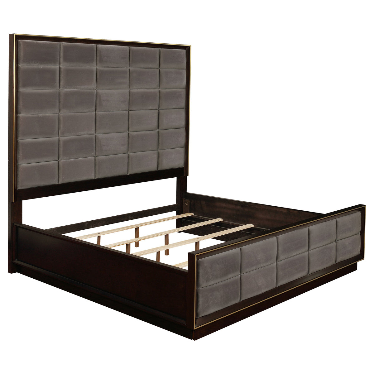 Coaster Fine Furniture Durango Bedroom Set – Grid-Tufted Velvet Headboard & Gold Hardware