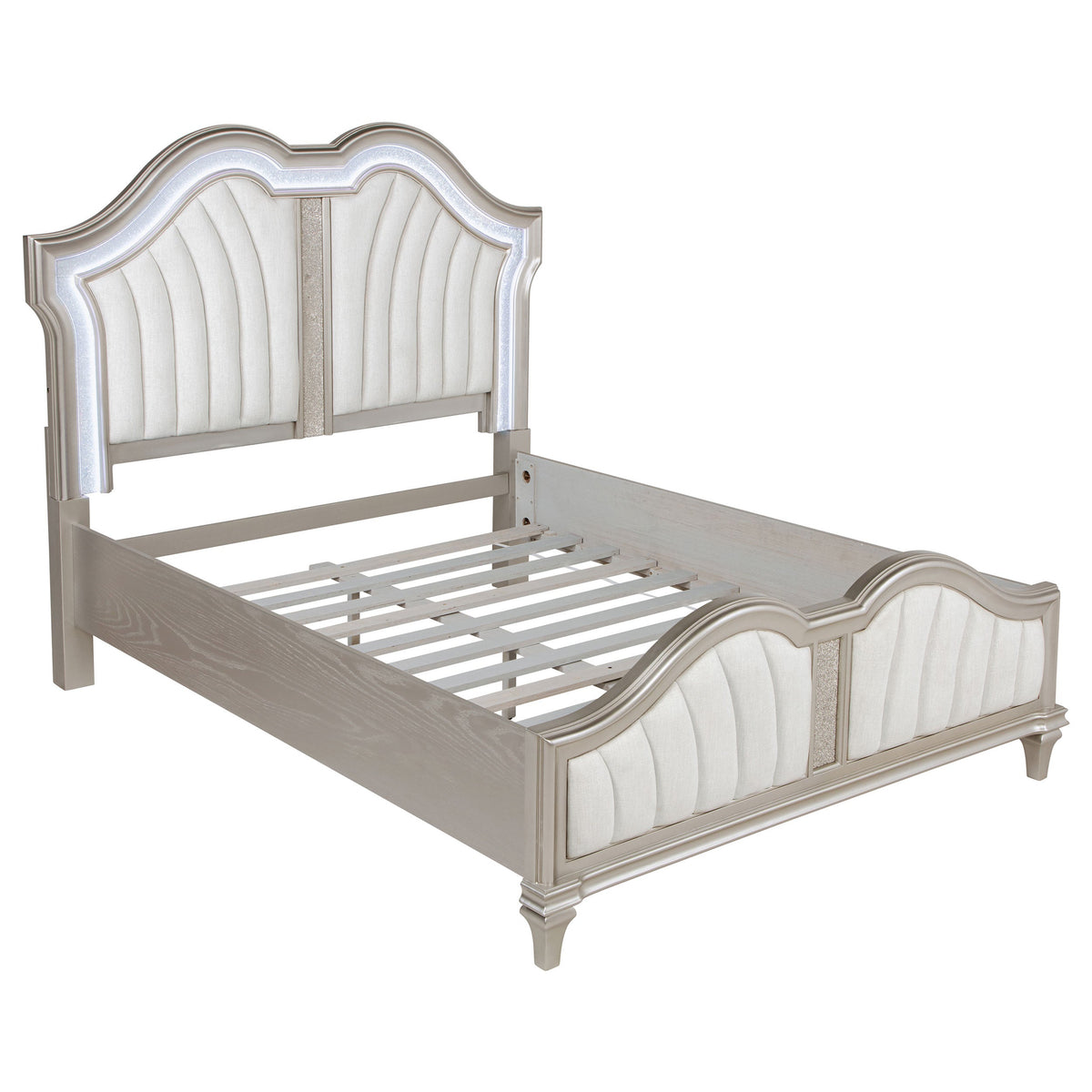 Coaster Fine Furniture Evangeline Bedroom Set – Glam Silver Oak Finish, Double Arch Tufted Headboard, USB Nightstand & Felt-Lined Drawers