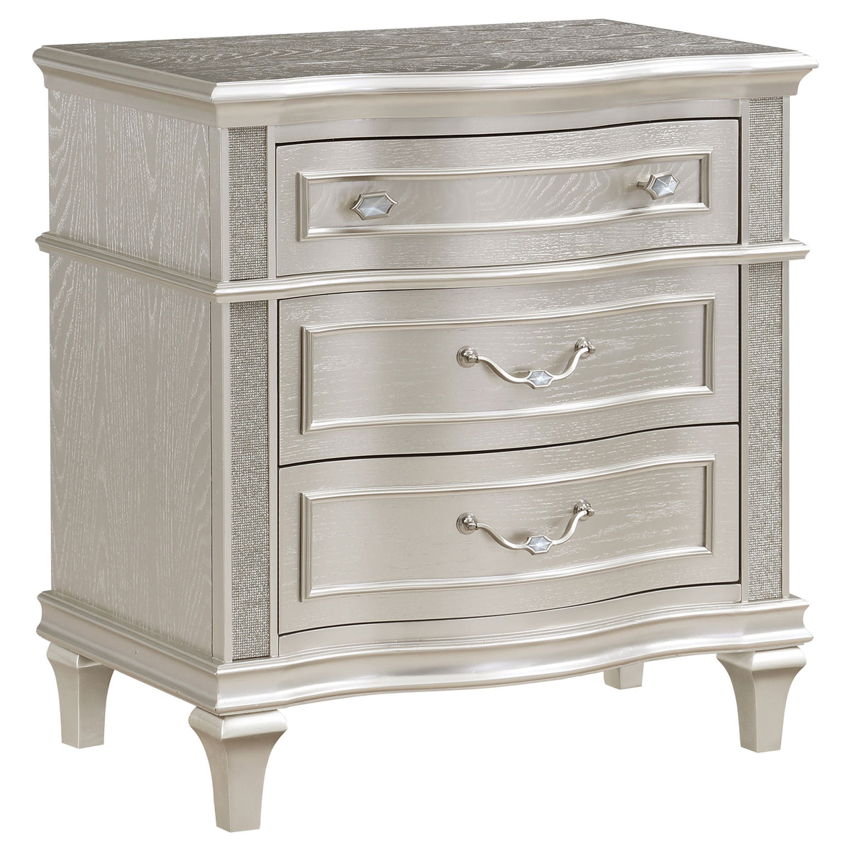 Coaster Fine Furniture Evangeline Bedroom Set – Glam Silver Oak Finish, Double Arch Tufted Headboard, USB Nightstand & Felt-Lined Drawers