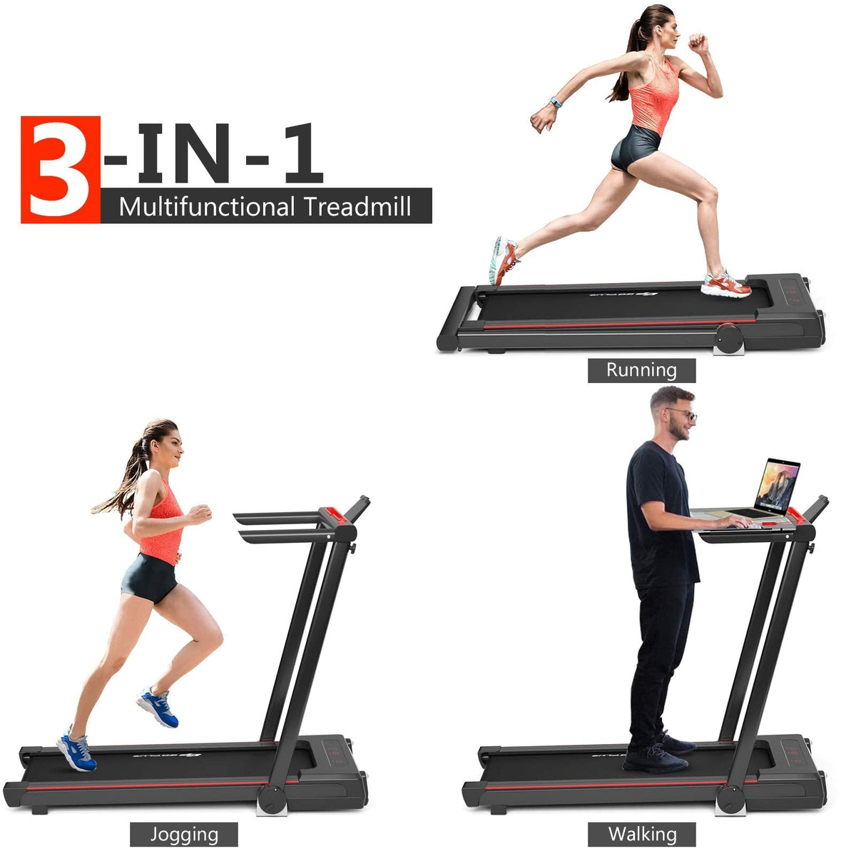 Goplus 3 in 1 Under Desk Treadmill Walking Pad with Removable Desktop