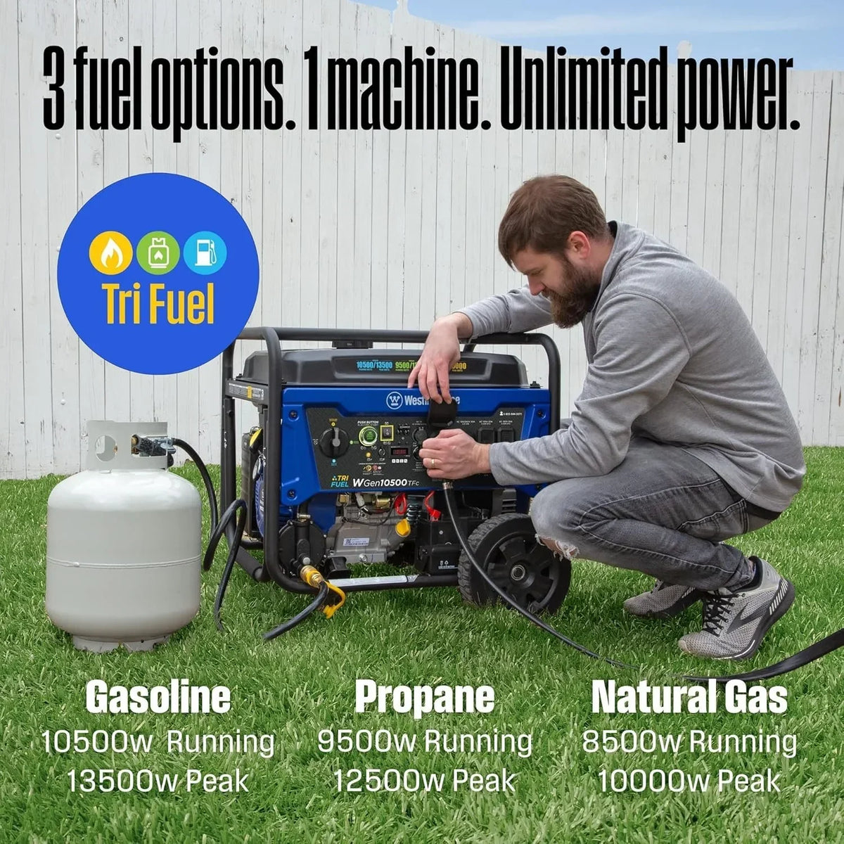Westinghouse 13,500 Peak Watt Dual Fuel Portable Generators.