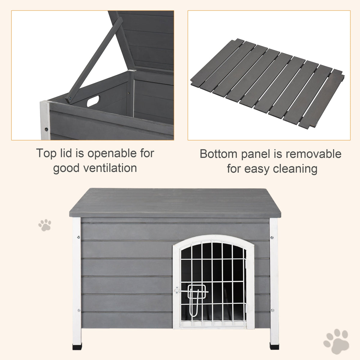 31"L Wooden Decorative Dog Cage Kennel Wire Door with Lock Small Animal House with Openable Top Removable Bottom Grey