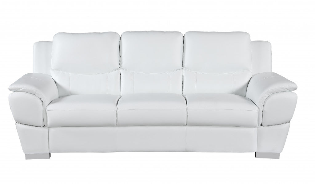 The Lena – White Leather Sofa with Silver Legs