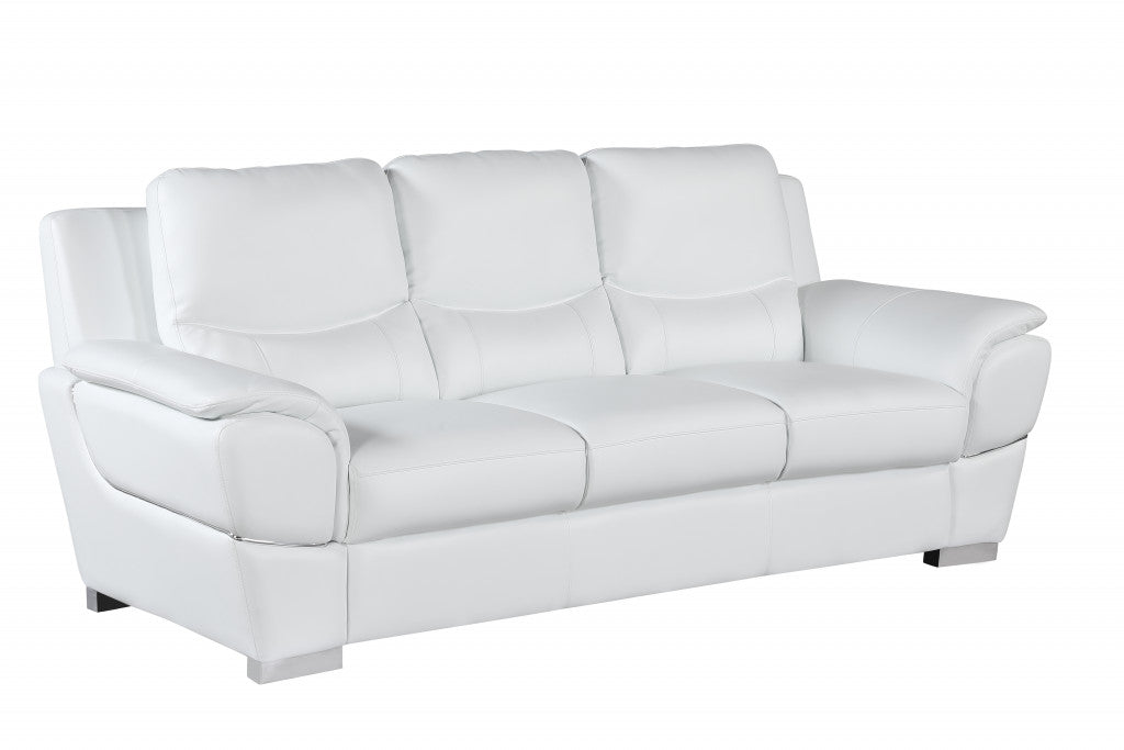 The Lena – White Leather Sofa with Silver Legs