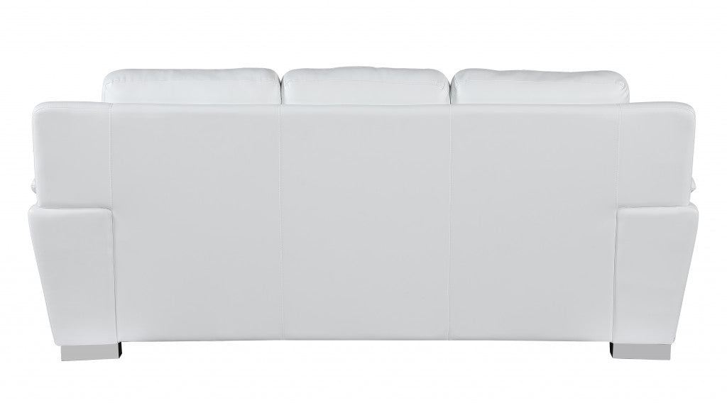 The Lena – White Leather Sofa with Silver Legs