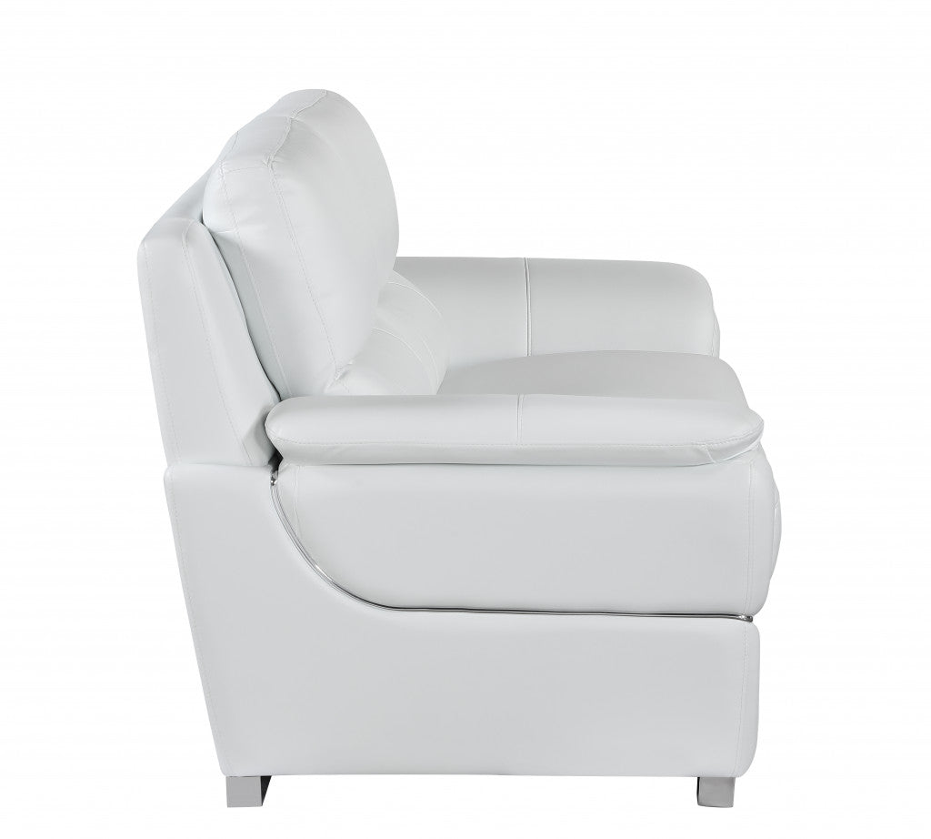 The Lena – White Leather Sofa with Silver Legs