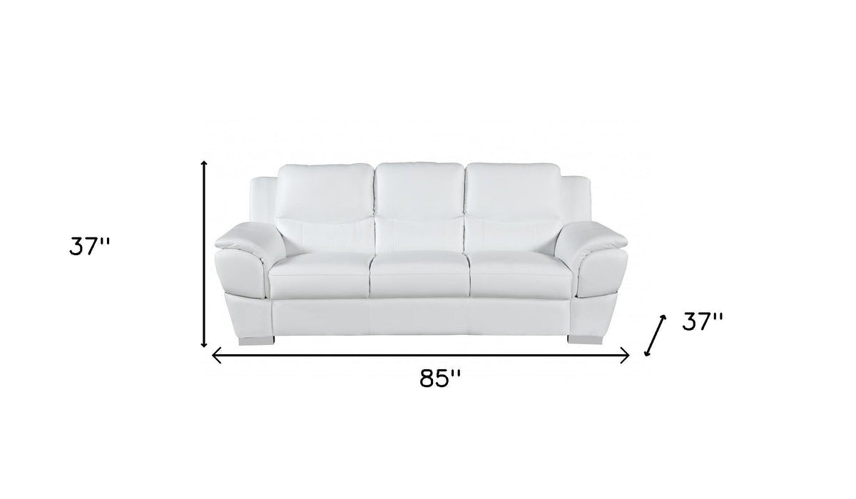 The Lena – White Leather Sofa with Silver Legs