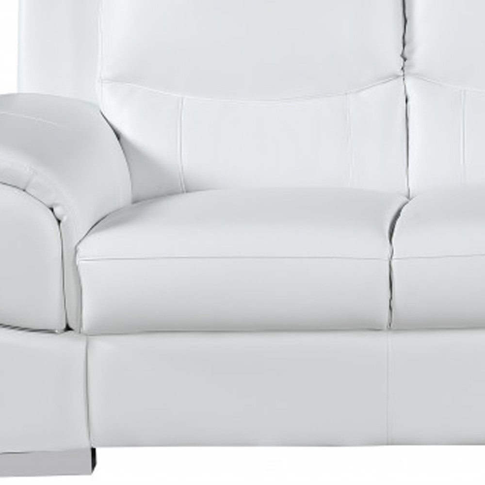 The Lena – White Leather Sofa with Silver Legs