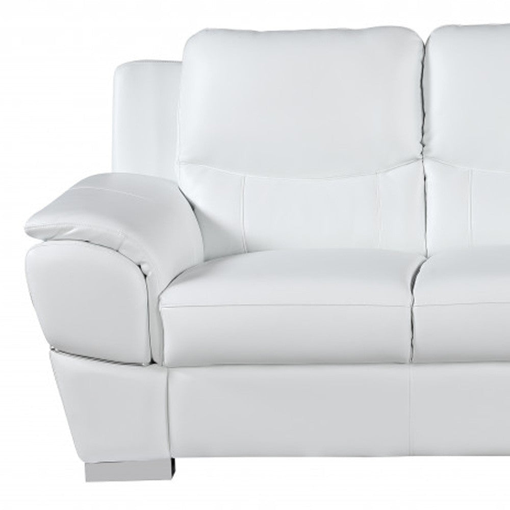 The Lena – White Leather Sofa with Silver Legs