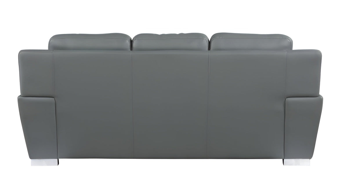 The Halston – 85" Gray Leather Sofa With Silver Legs