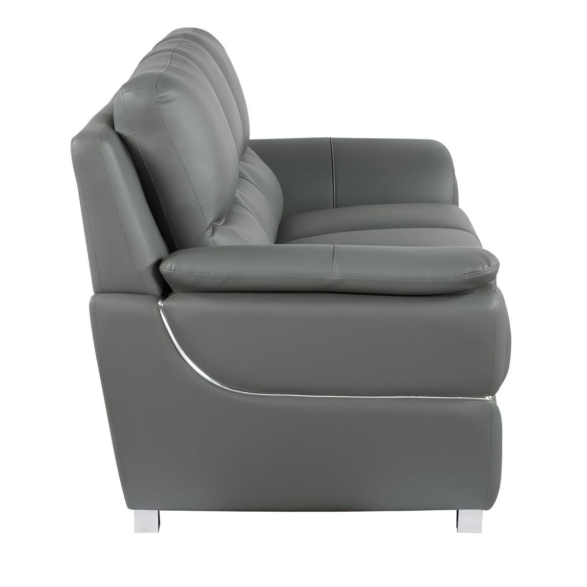 The Halston – 85" Gray Leather Sofa With Silver Legs