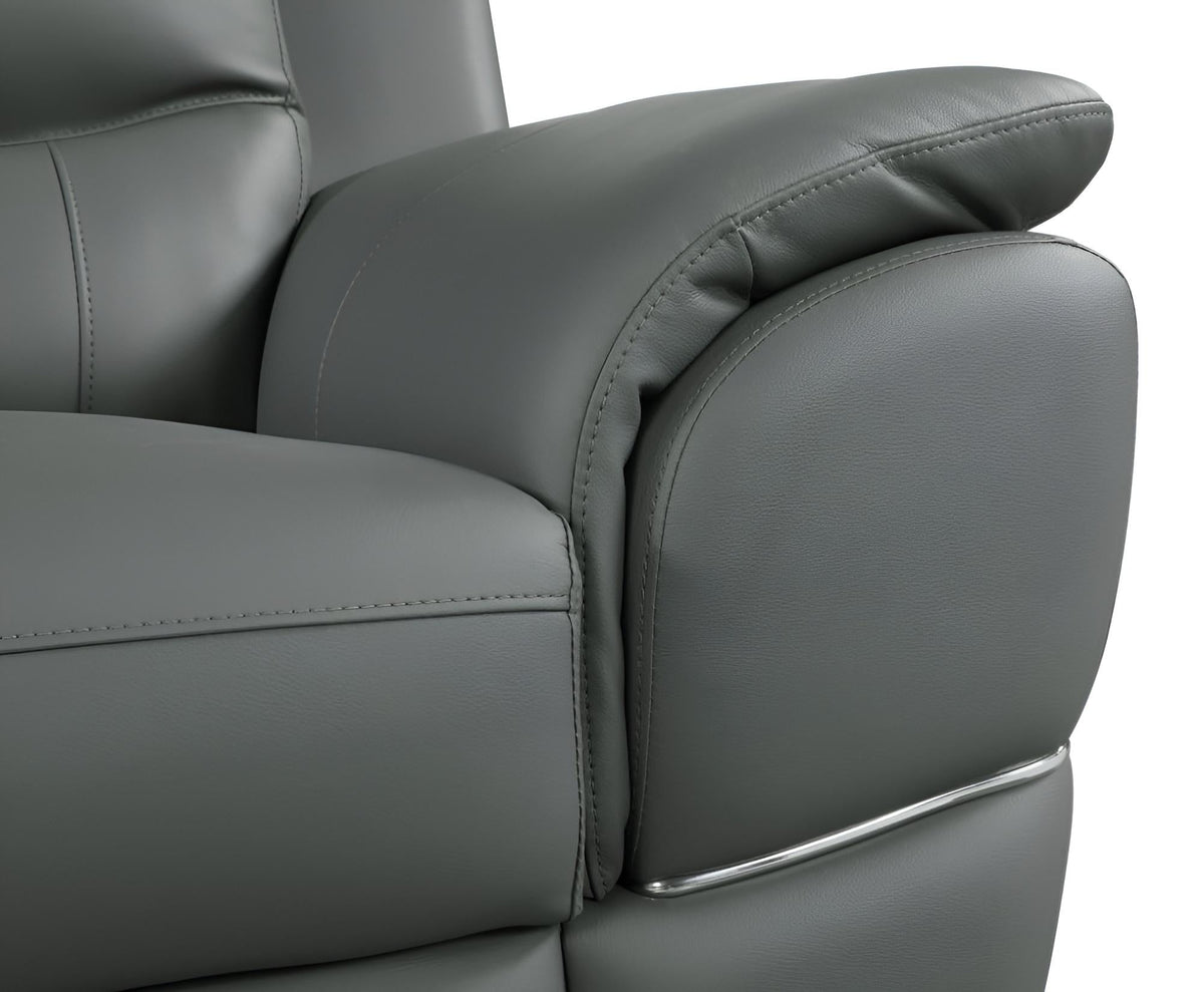 The Halston – 85" Gray Leather Sofa With Silver Legs