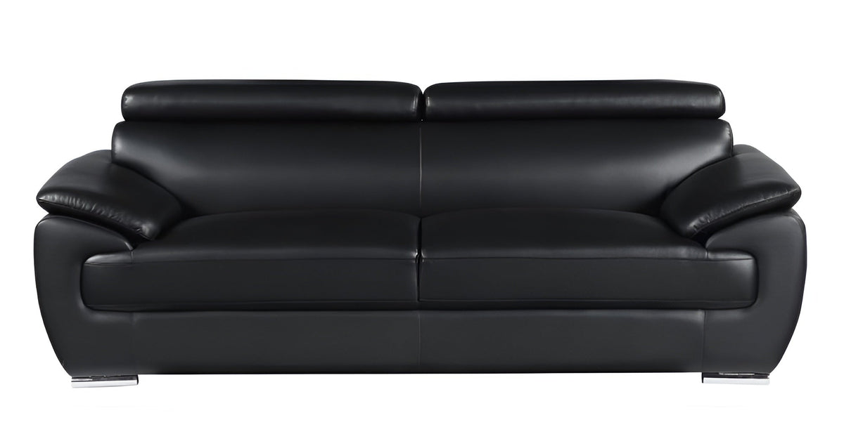 The Nightfall – Black Genuine Leather Sofa with Silver Legs