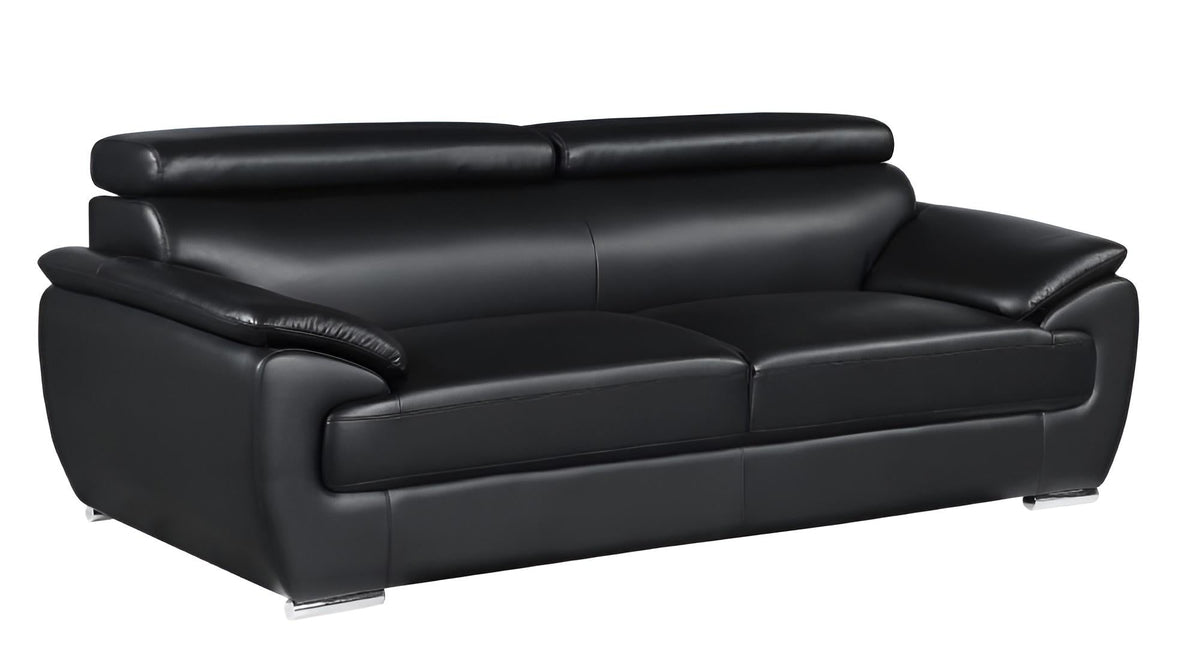 The Nightfall – Black Genuine Leather Sofa with Silver Legs