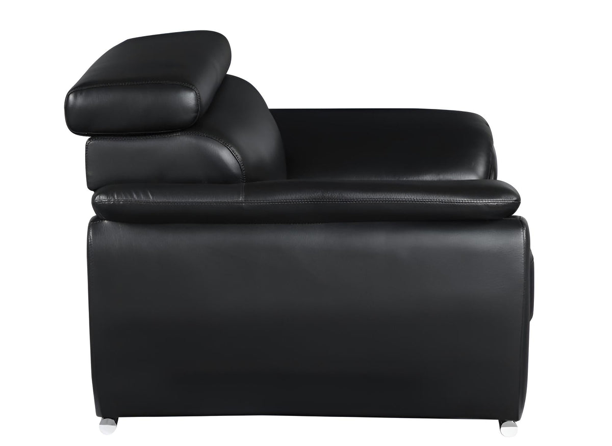 The Nightfall – Black Genuine Leather Sofa with Silver Legs